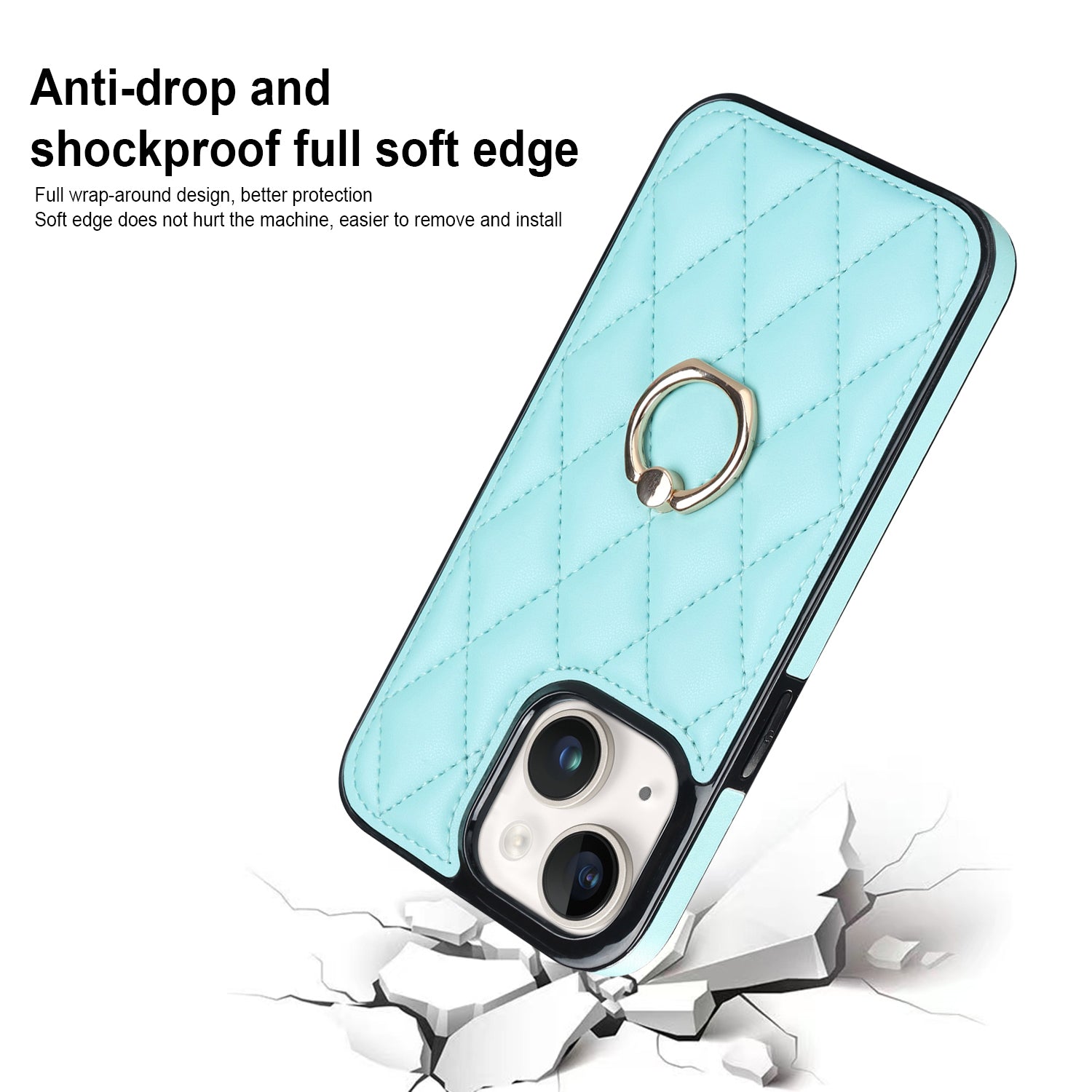 For iPhone 13 mini 5.4 inch Anti-Scratch Phone Cover Stitching Rhombus PU Leather TPU Phone Case with Ring Holder Kickstand For iPhone 13 mini 5.4 inch Anti-Scratch Phone Cover Stitching Rhombus PU Leather TPU Phone Case with Ring Holder Kickstand